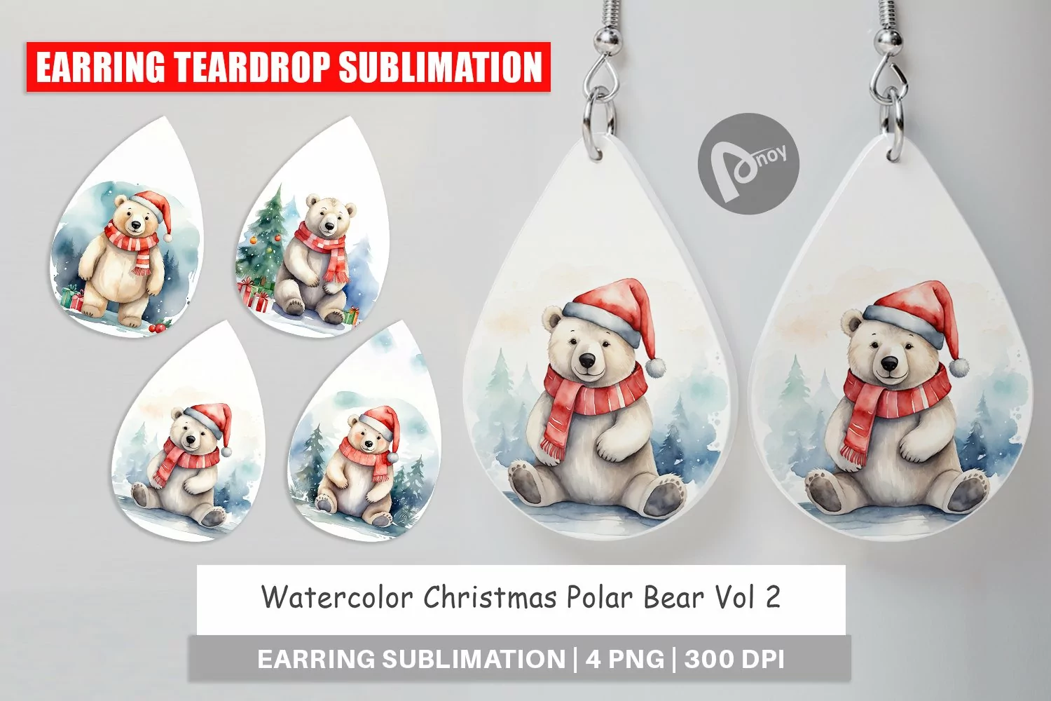Earring Teardrop Watercolor Christmas Polar Bear product image 1