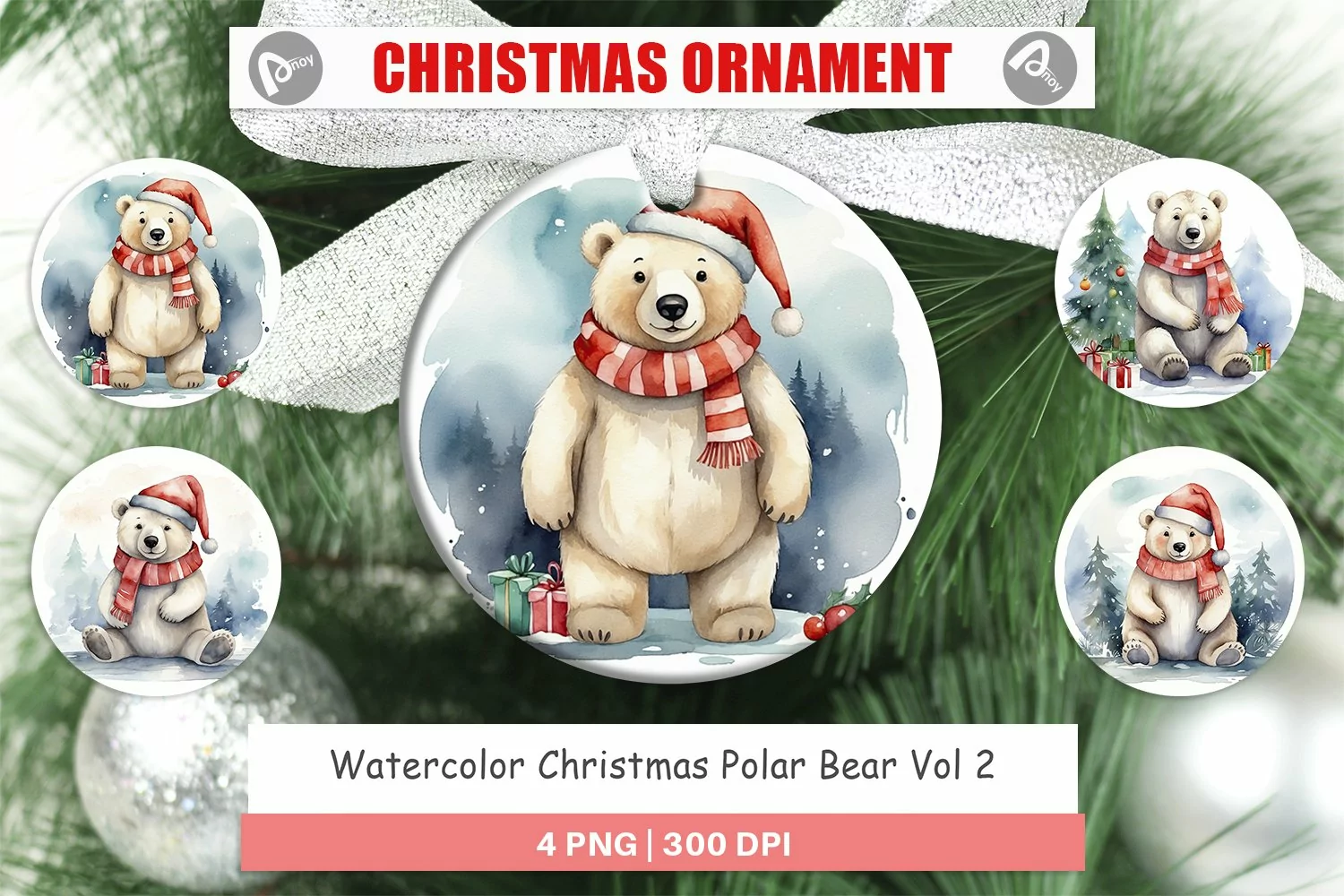 Christmas Ornaments Watercolor Christmas Polar Bear product image 1