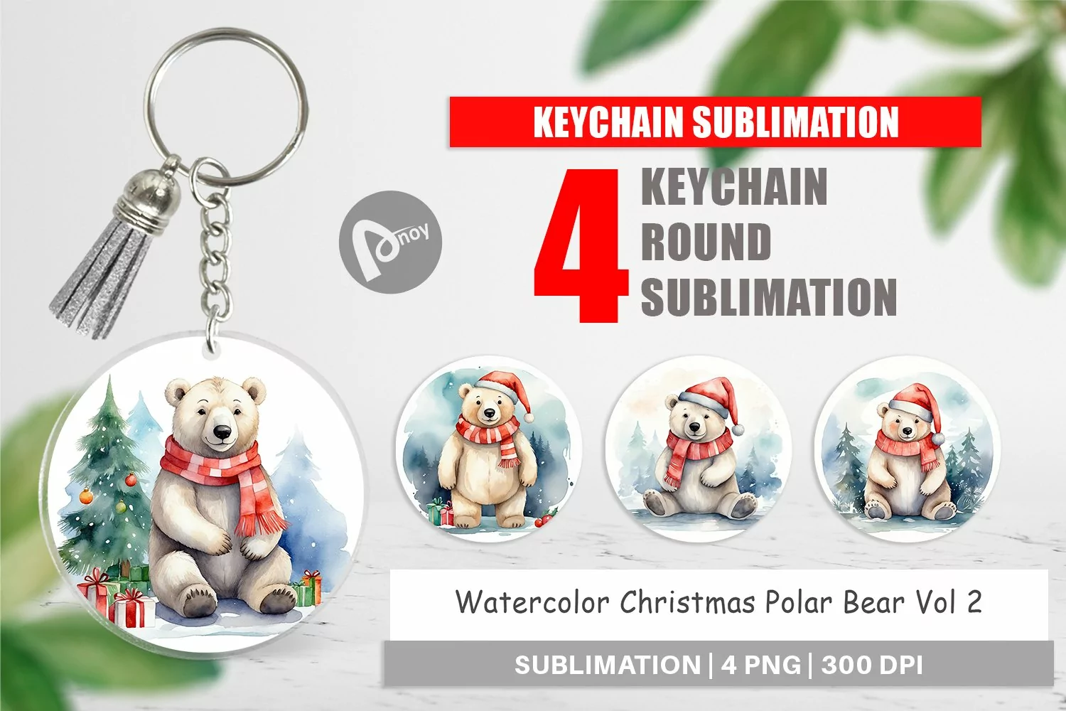 Keychain Watercolor Christmas Polar Bear product image 1