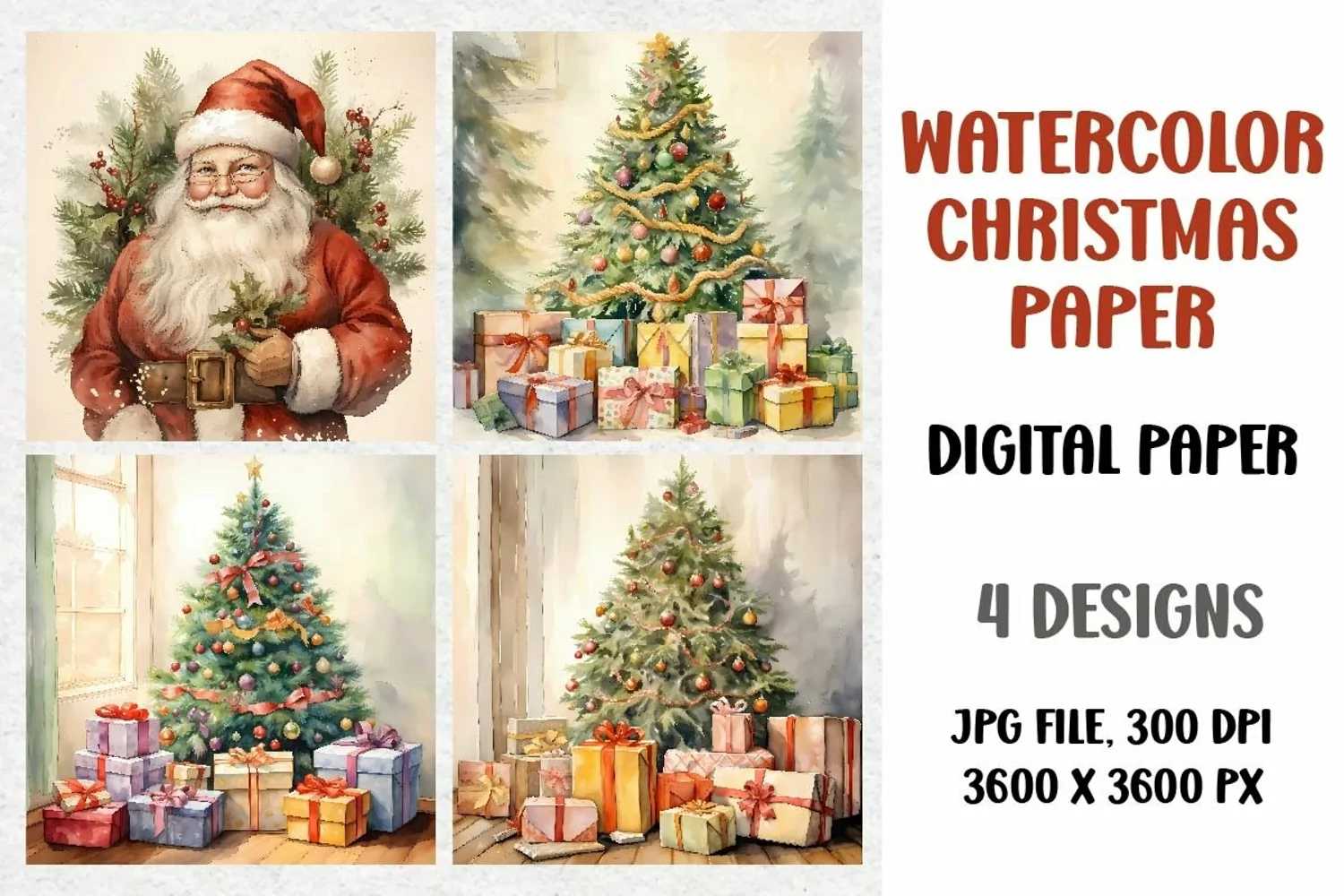Watercolor Christmas Digital Paper, Junk Journal product image 1