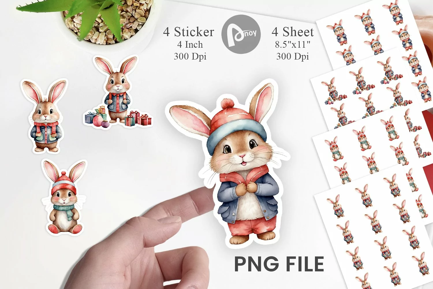 Sticker Watercolor Christmas Rabbit product image 1