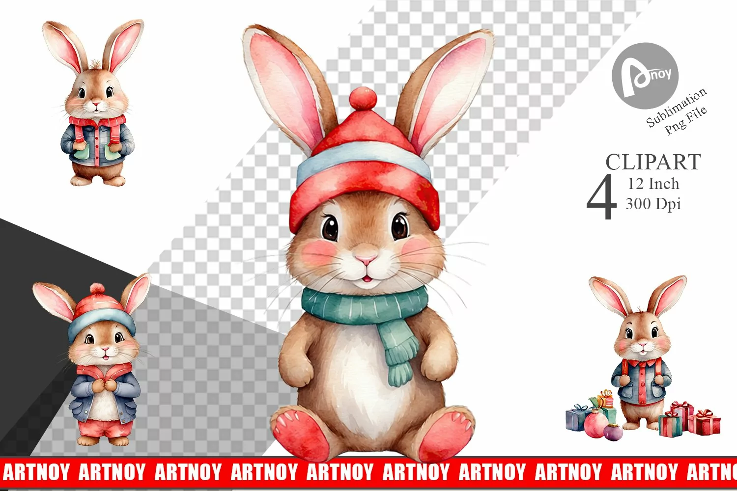 Clipart Watercolor Christmas Rabbit product image 1