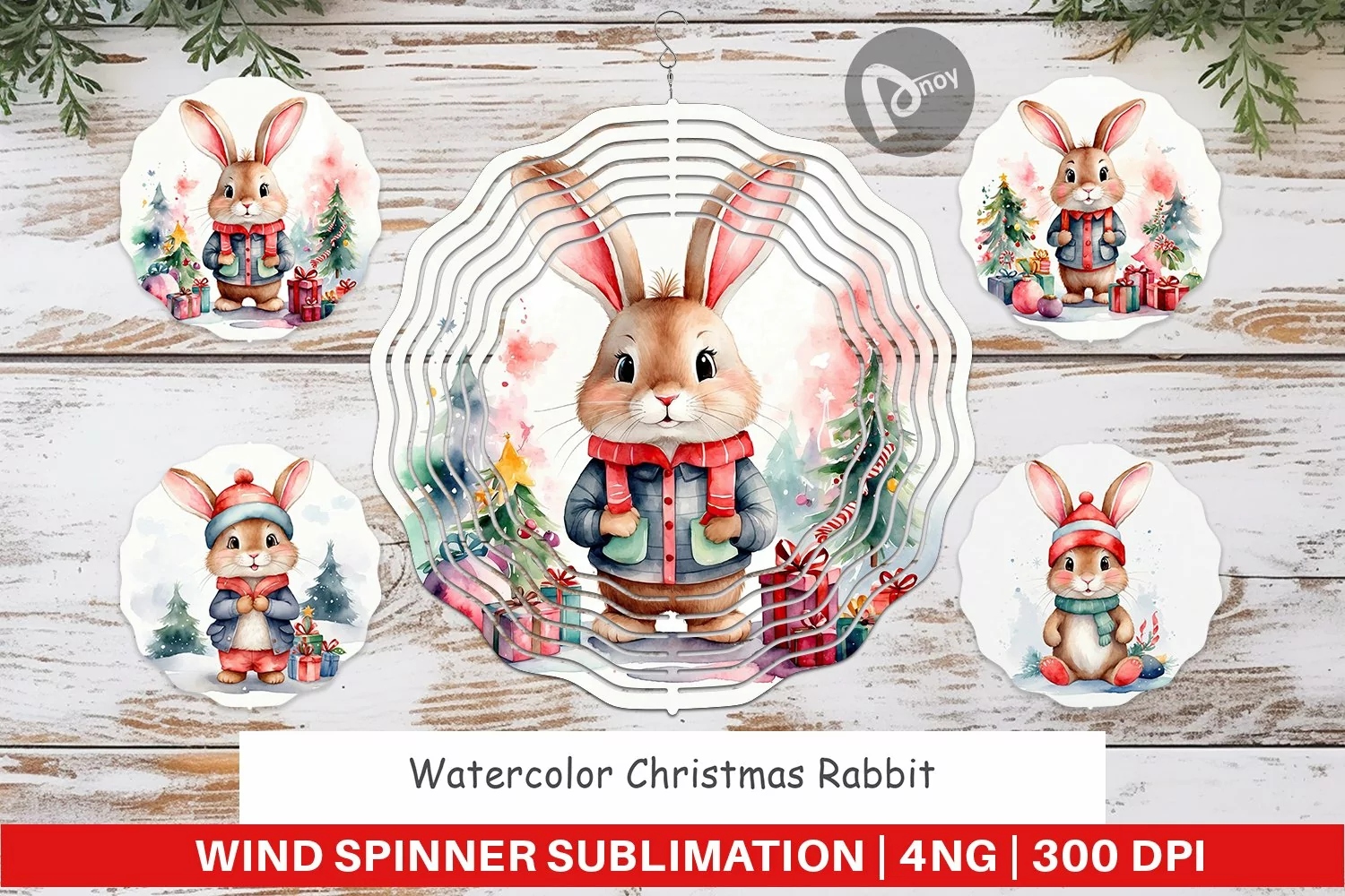 Wind Spinner Watercolor Christmas Rabbit product image 1