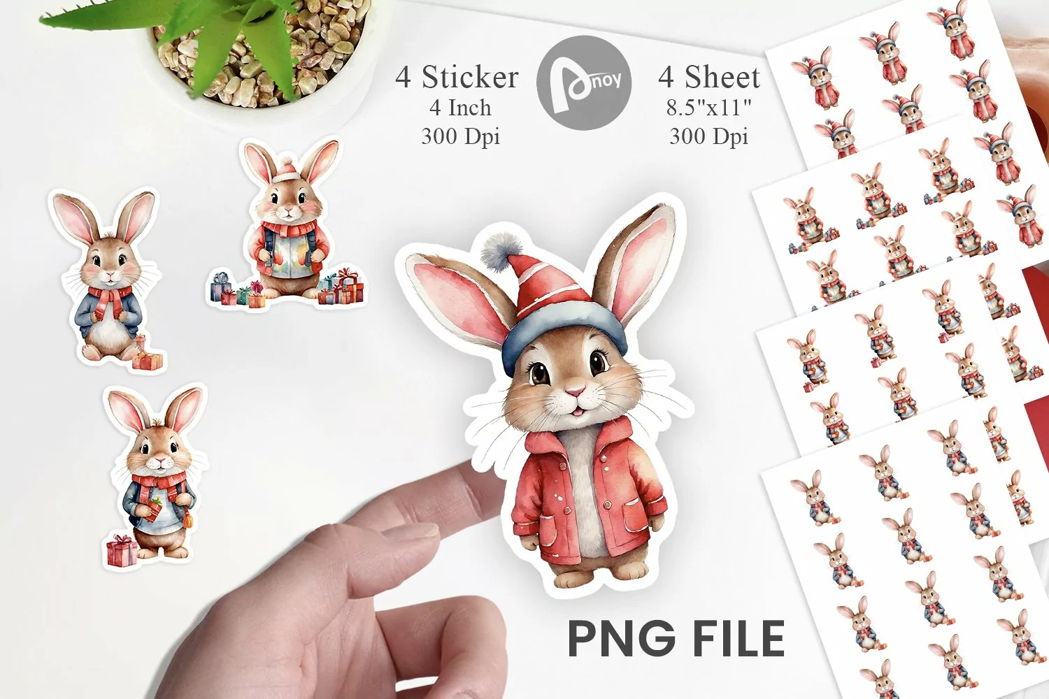 Sticker Watercolor Christmas Rabbit product image 1