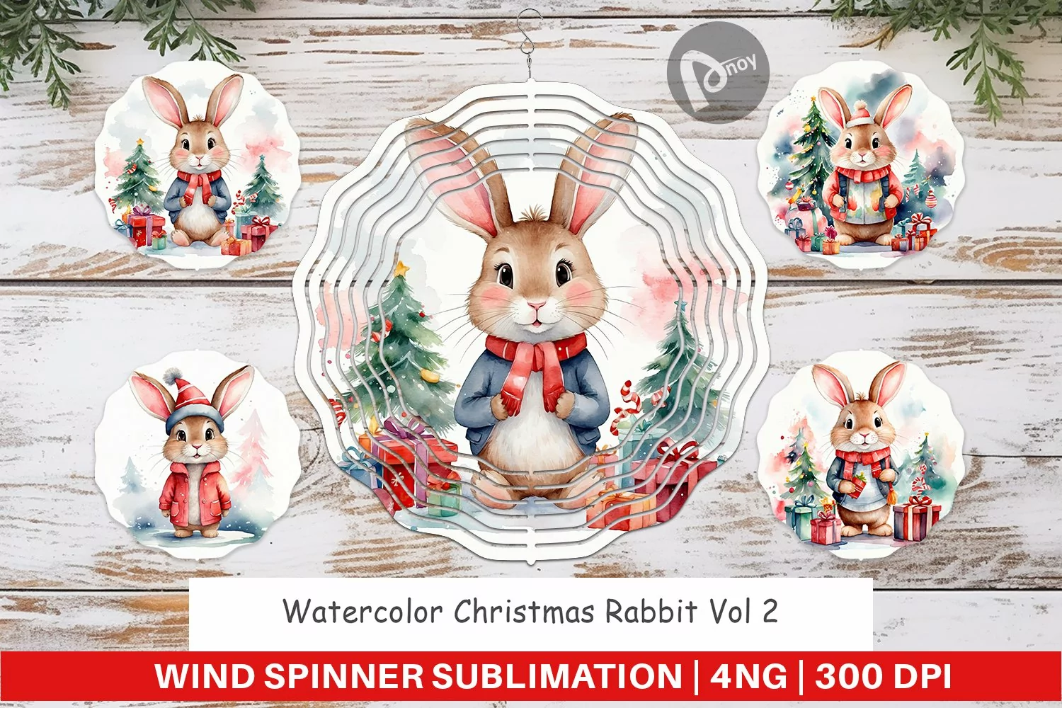 Wind Spinner Watercolor Christmas Rabbit product image 1