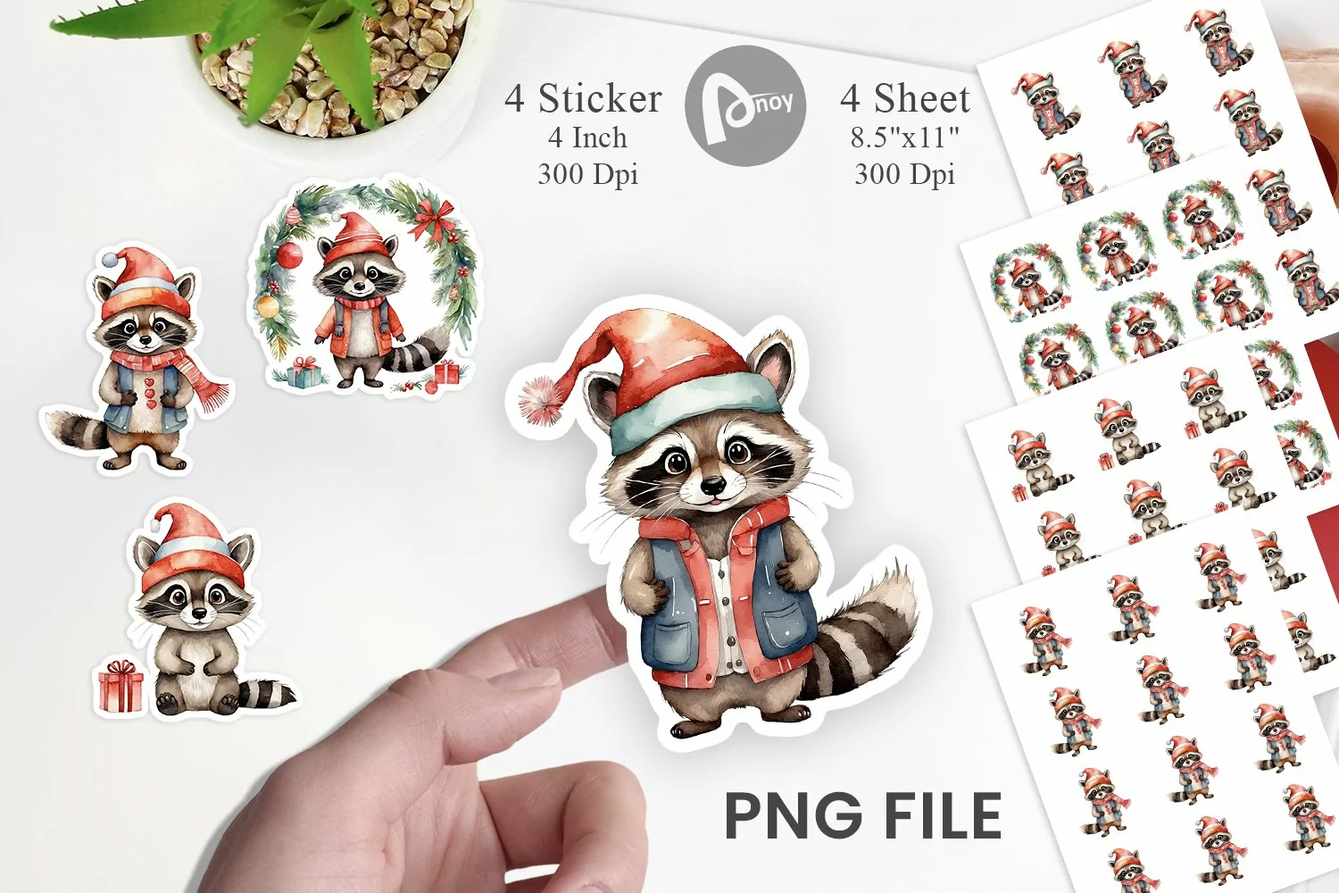 Sticker Watercolor Christmas Raccoon product image 1
