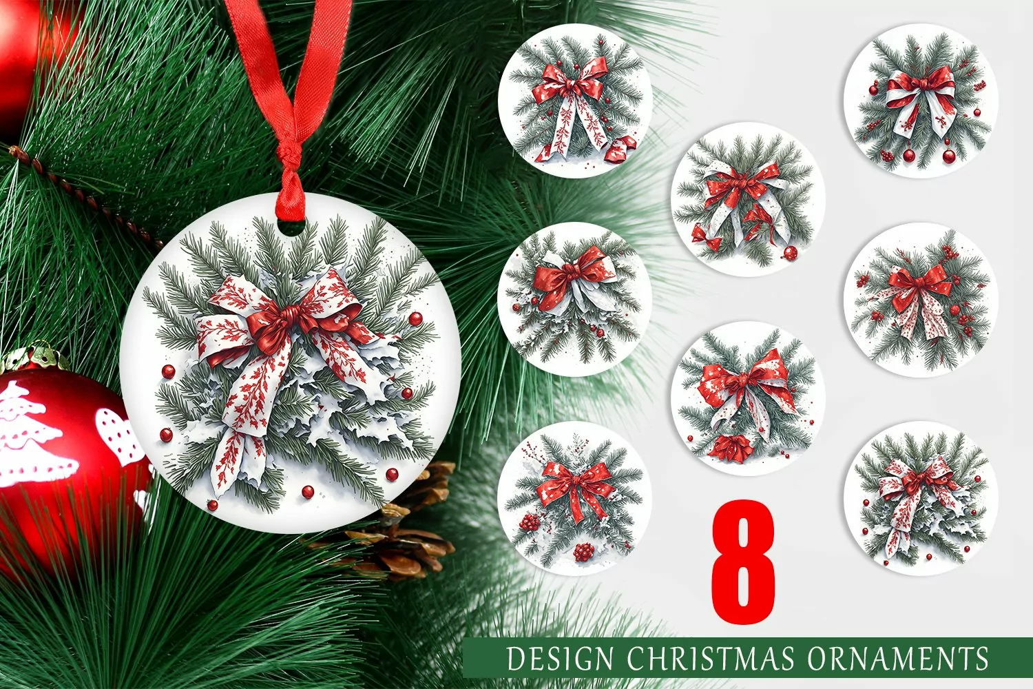 Christmas Ornaments Watercolor Red Bow product image 1