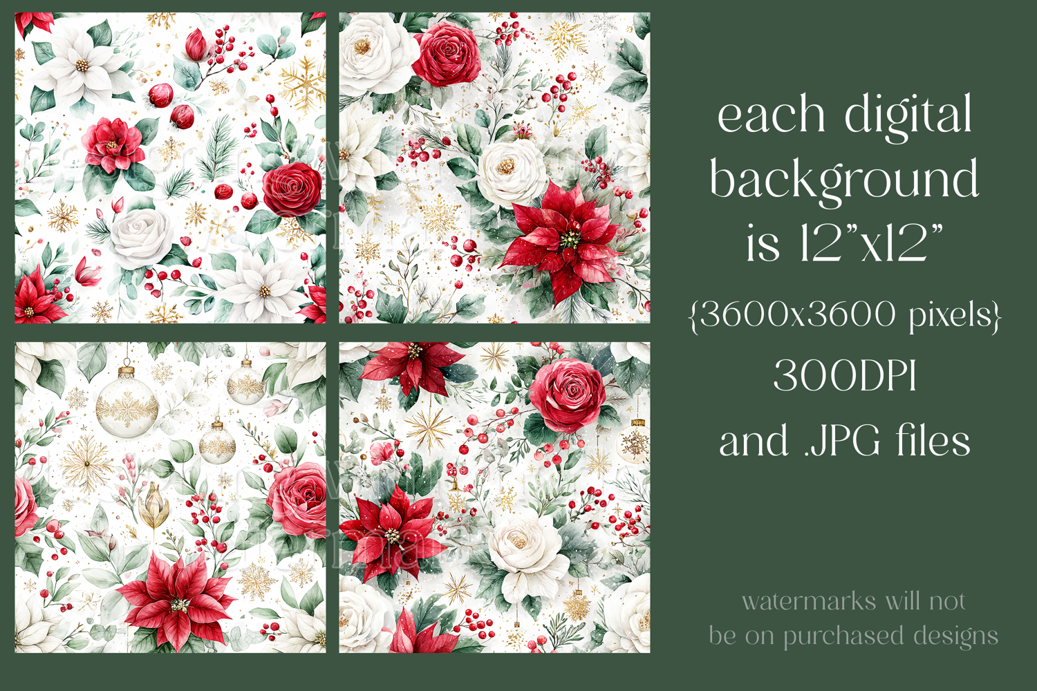 Christmas Pattern, Poinsettias Roses Christmas Pattern, s1 product image 1
