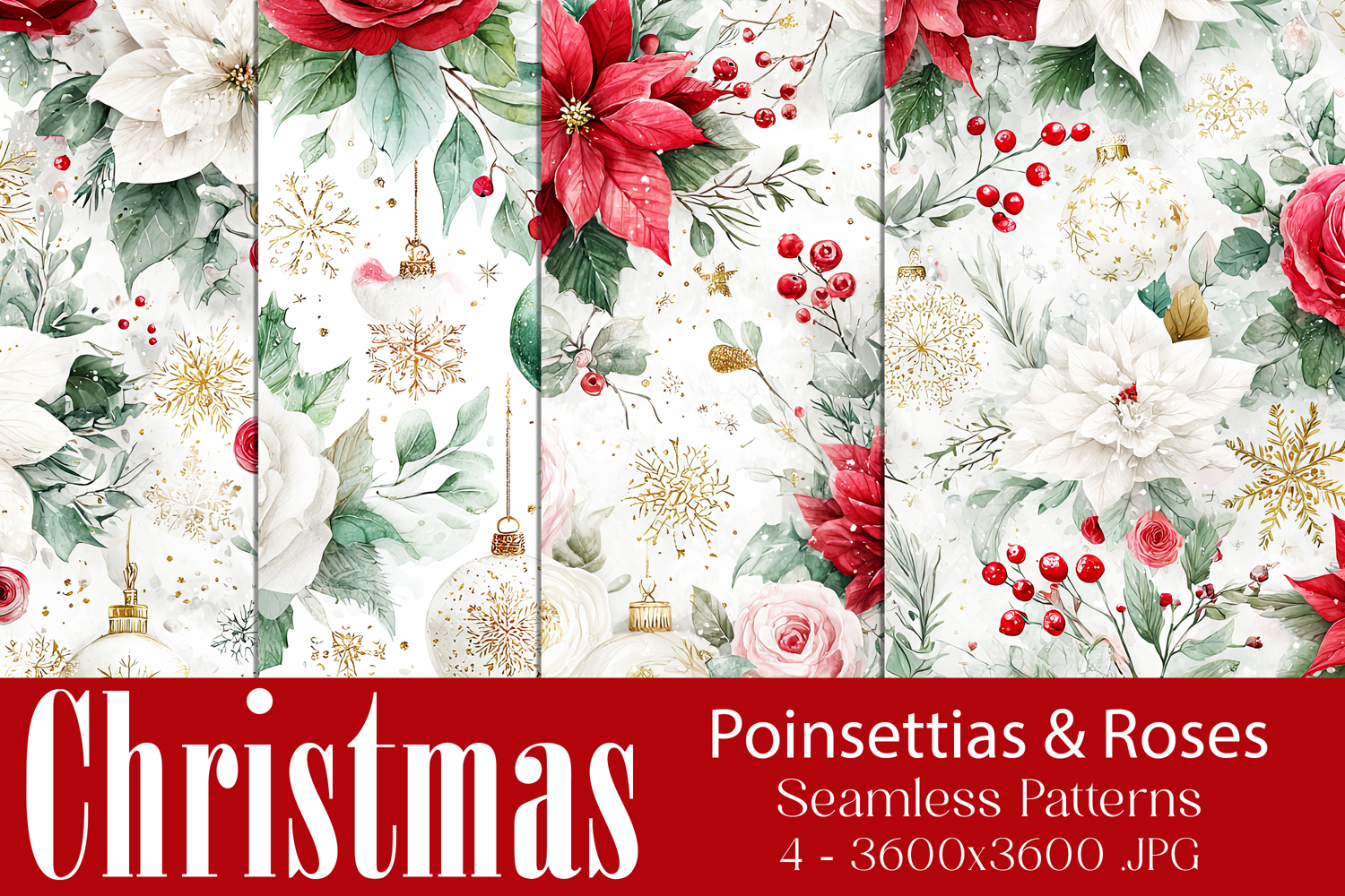 Christmas Pattern, Poinsettias Roses Christmas Pattern, s2 product image 1