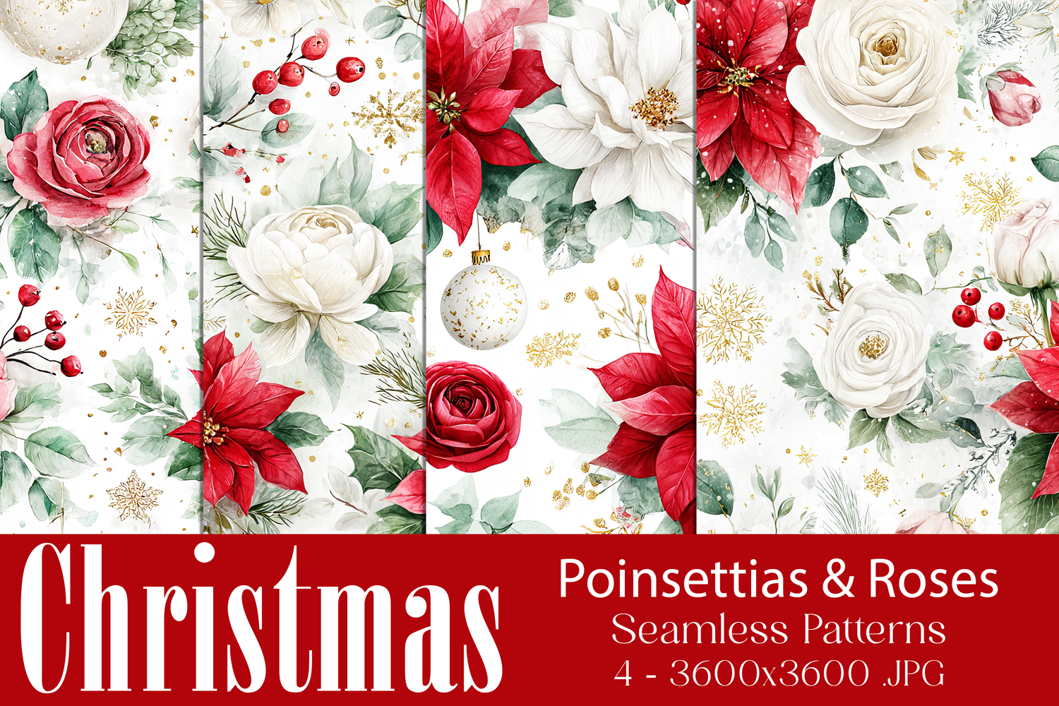 Christmas Pattern, Poinsettias Roses Christmas Pattern, s3 product image 1