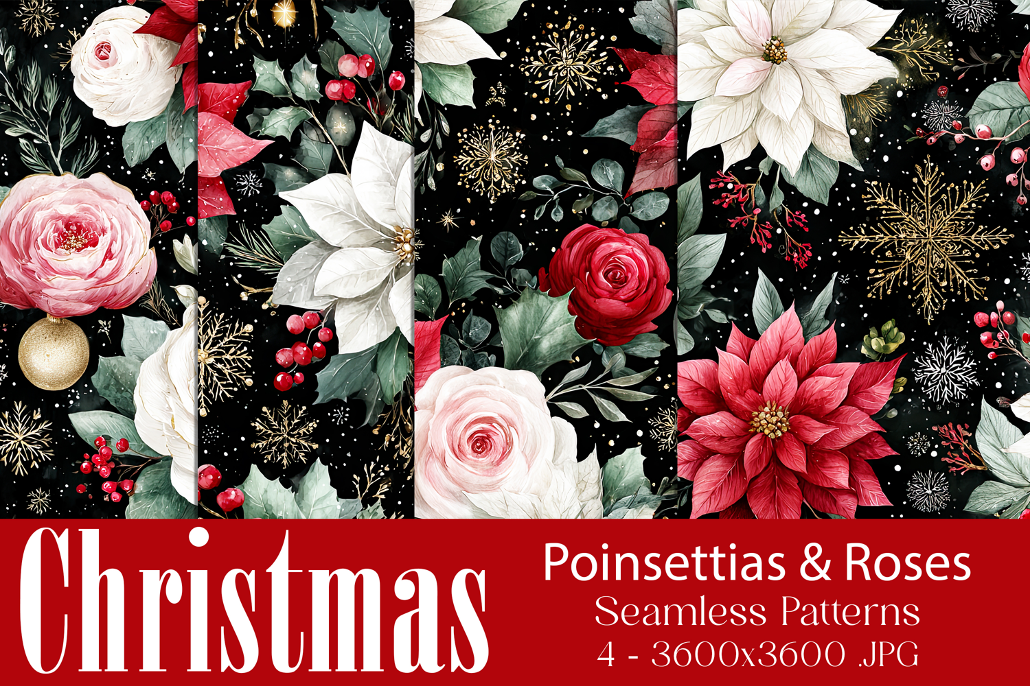 Christmas Pattern, Poinsettias Roses Christmas Pattern, s9 product image 1
