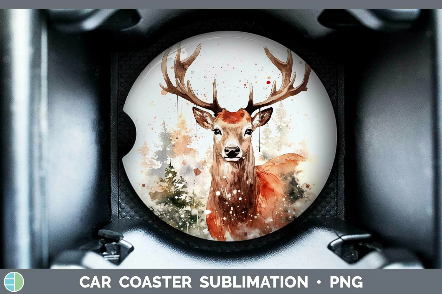 GorgeousWatercolor Christmas Car Coaster design.
