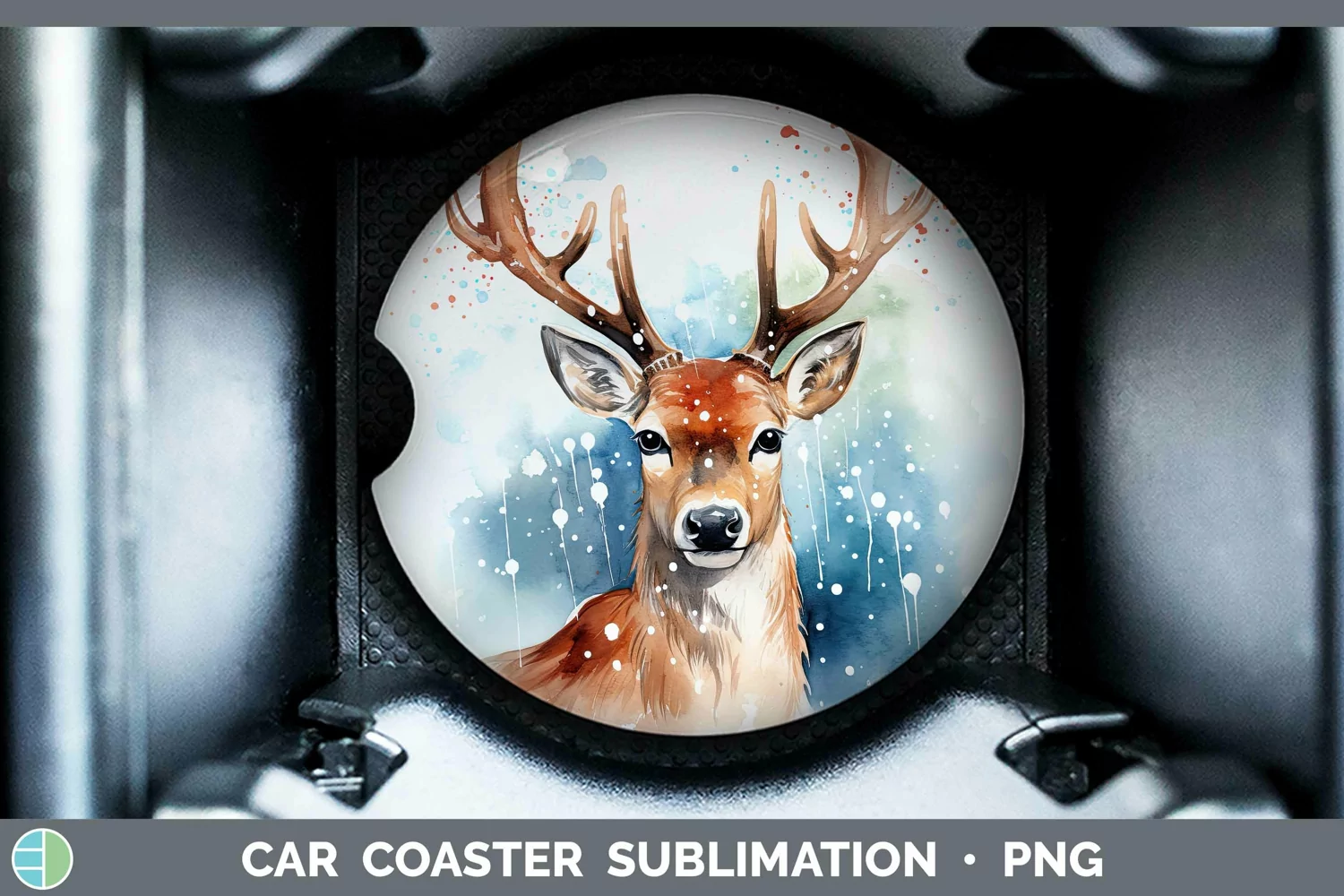 GorgeousWatercolor Christmas Car Coaster design.
