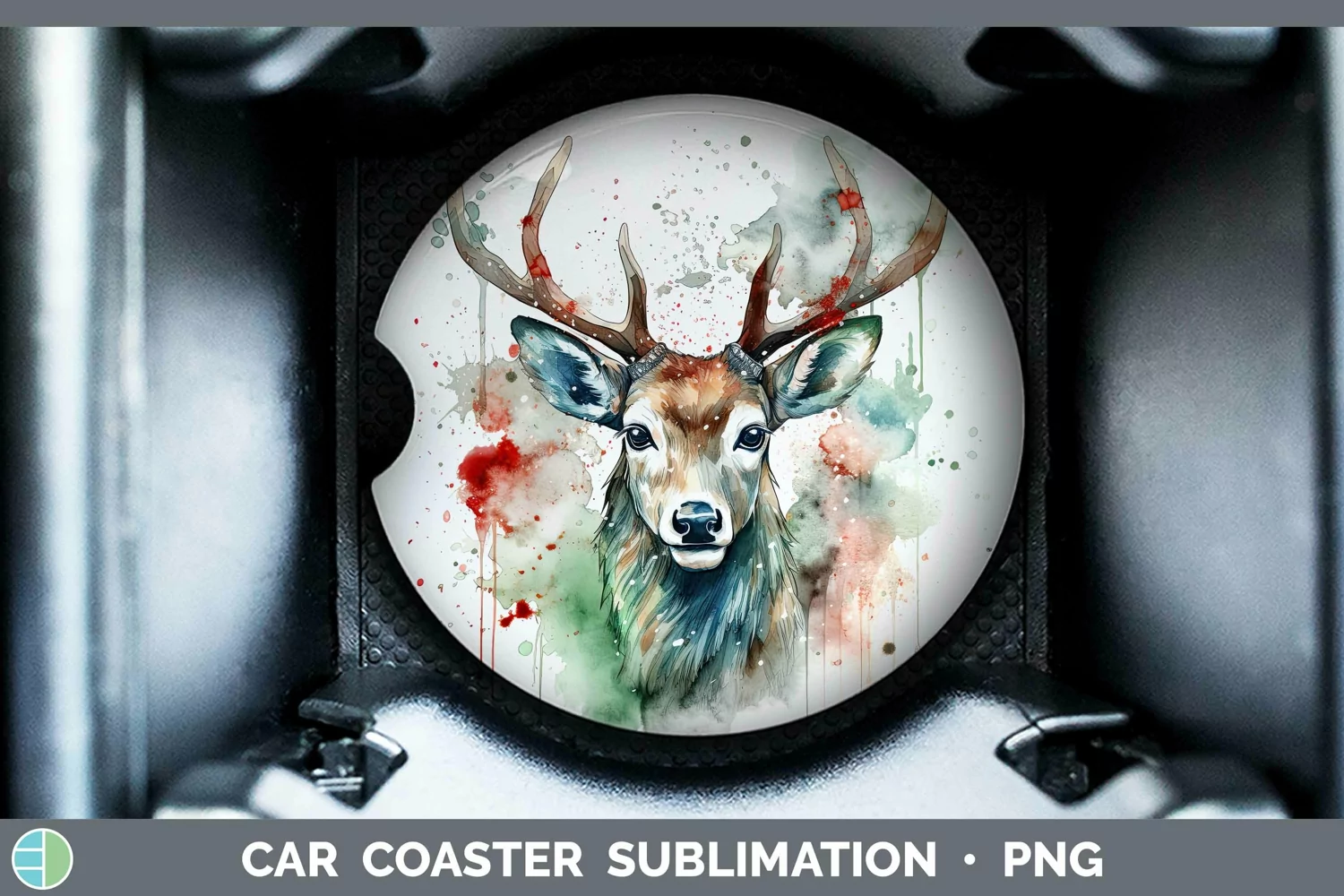 GorgeousWatercolor Christmas Car Coaster design.