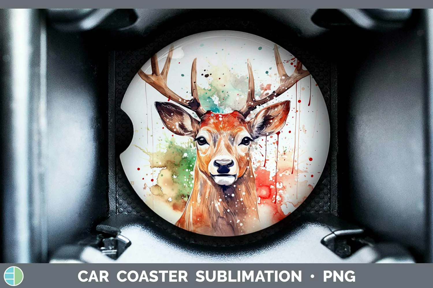 GorgeousWatercolor Christmas Car Coaster design.