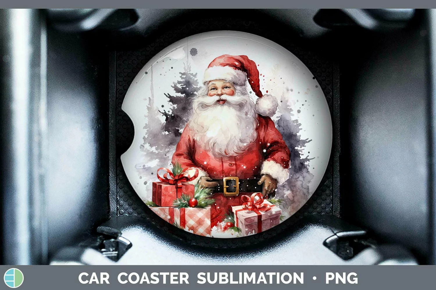 GorgeousWatercolor Christmas Car Coaster design.