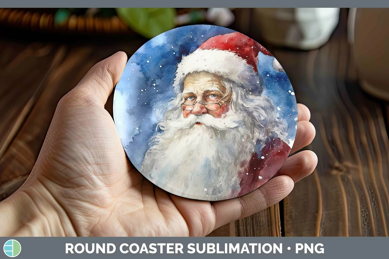 GorgeousWatercolor Christmas Round Coaster design.