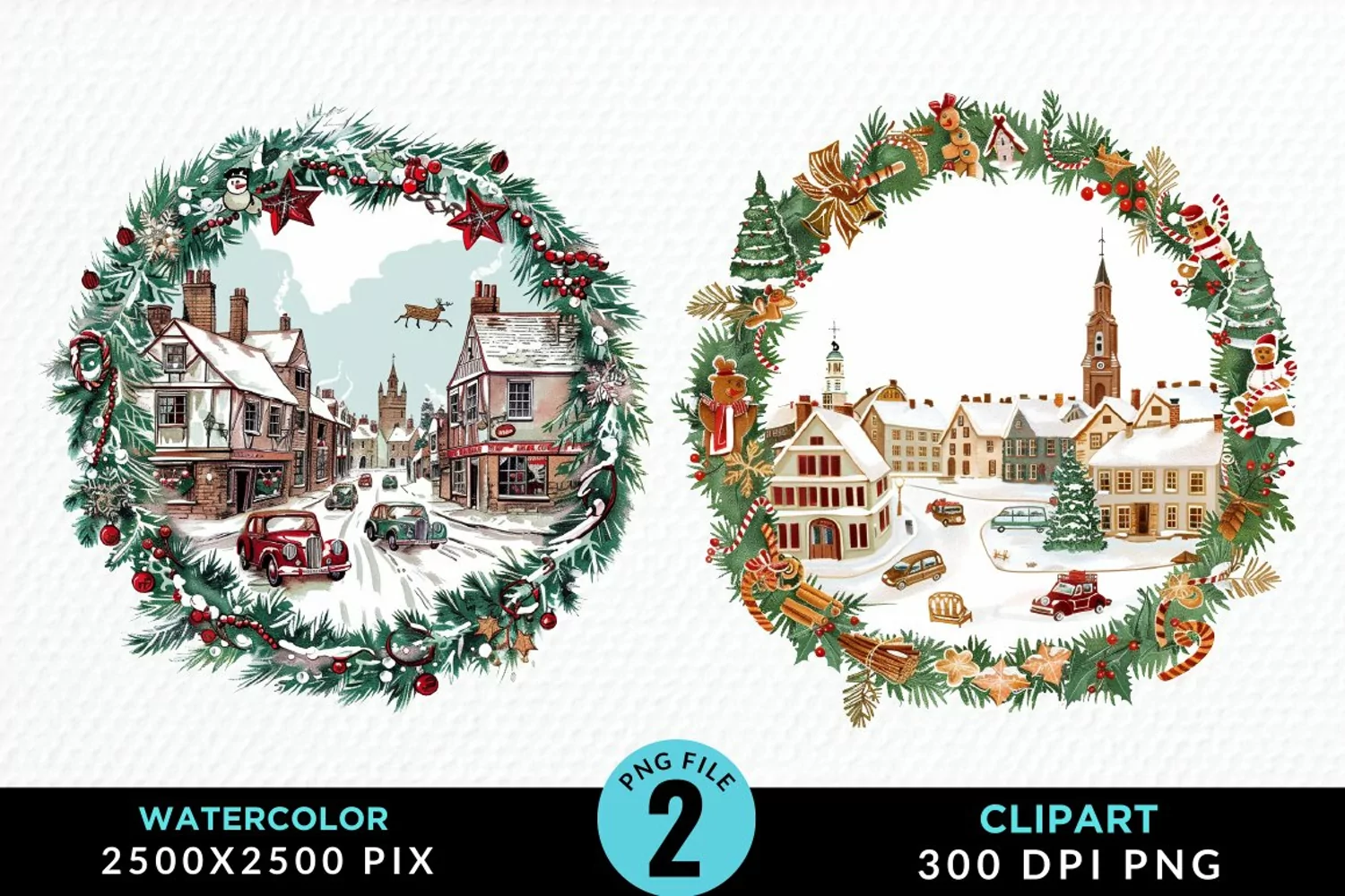 Watercolor Christmas Scenery Artwork Clipart product image 1