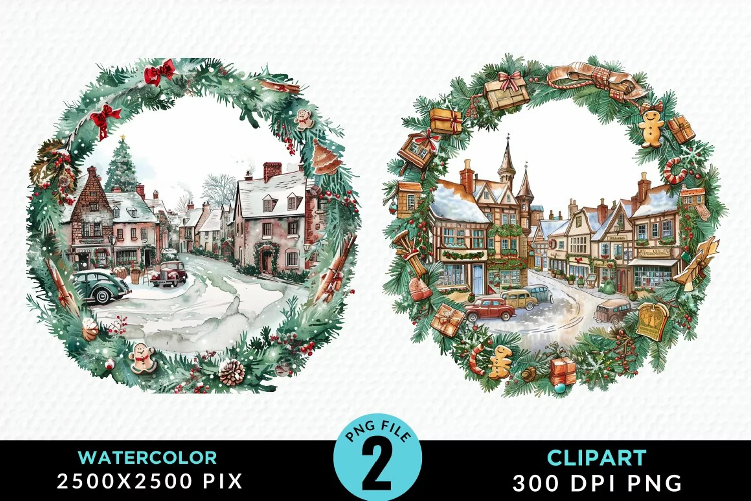 Watercolor Christmas Scenery Exquisite Clipart product image 1