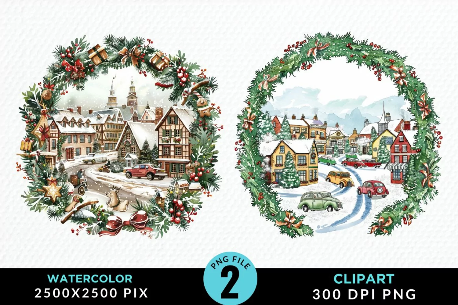 Watercolor Christmas Scenery Artwork Clipart product image 1