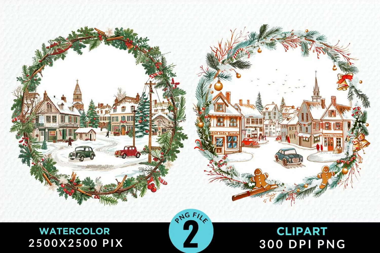 Watercolor Christmas Scenery Artwork Clipart product image 1
