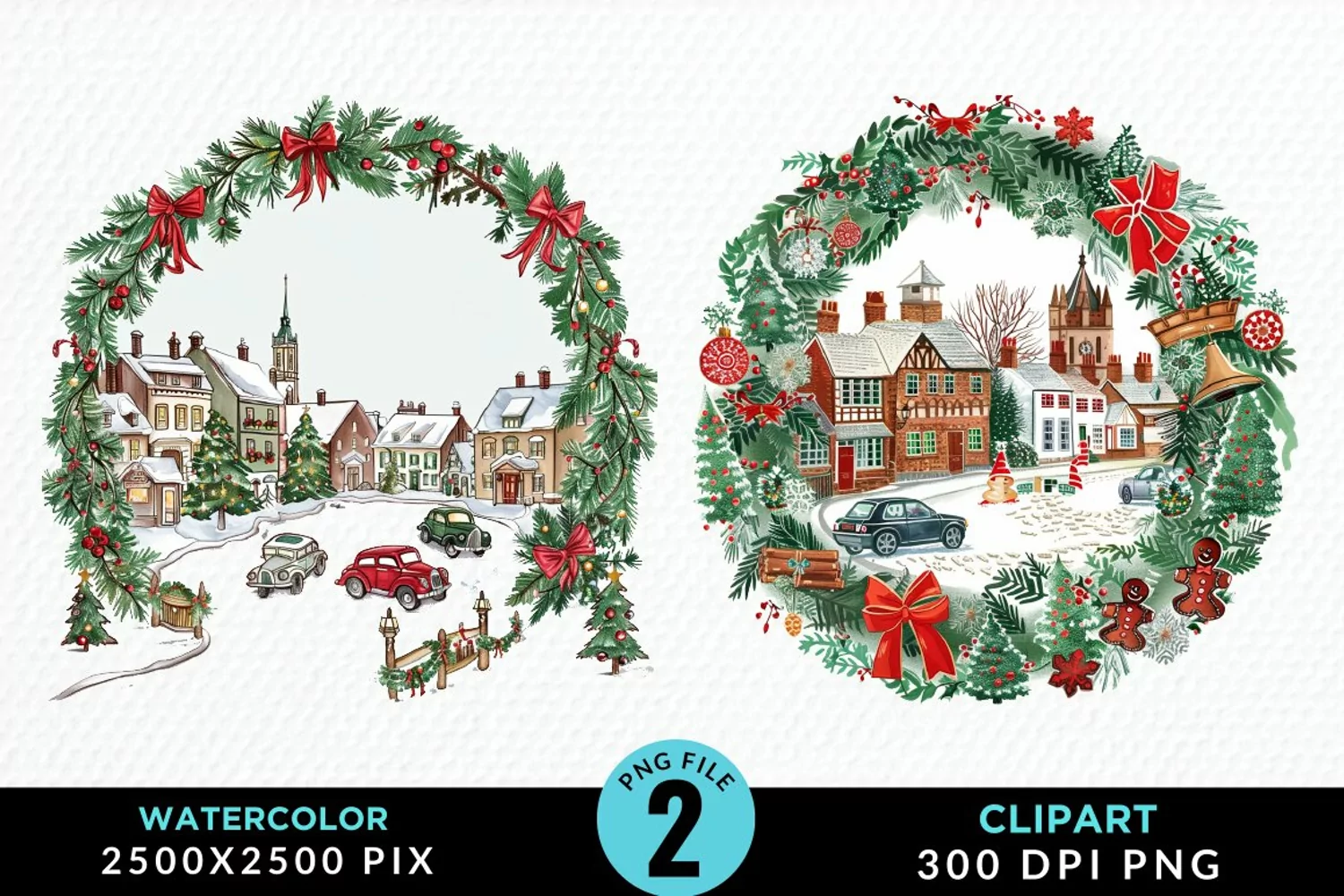 Watercolor Christmas Scenery Artwork Clipart product image 1