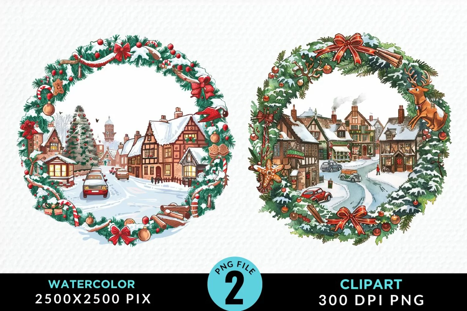 Watercolor Christmas Scenery Artwork Clipart product image 1