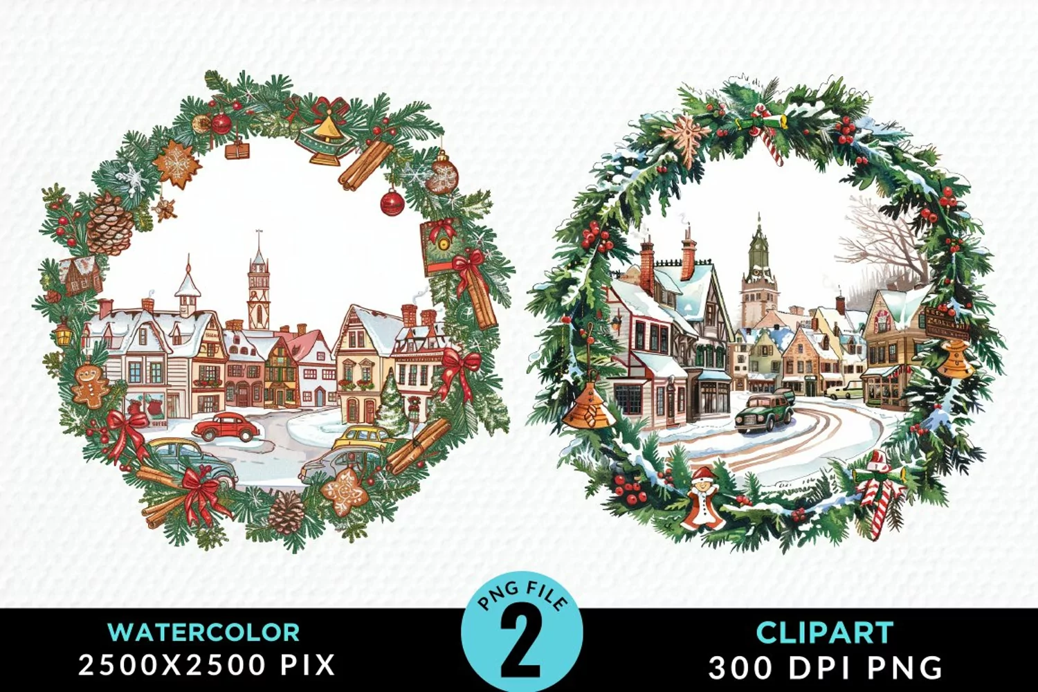 Watercolor Christmas Scenery Artwork Clipart product image 1