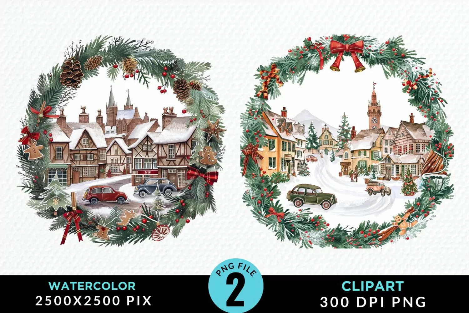 Watercolor Christmas Scenery Artwork Clipart product image 1