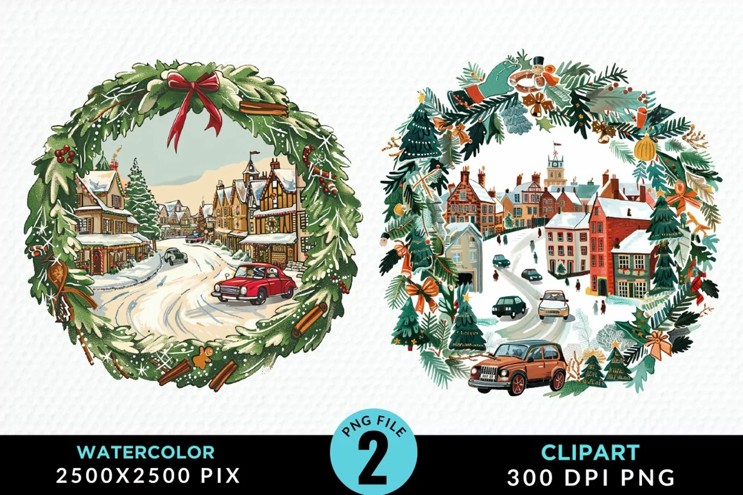 Watercolor Christmas Scenery Artwork Clipart product image 1