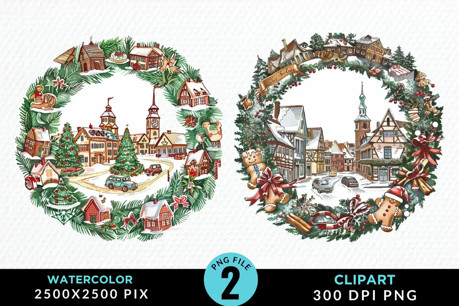Watercolor Christmas Scenery Artwork Clipart product image 1