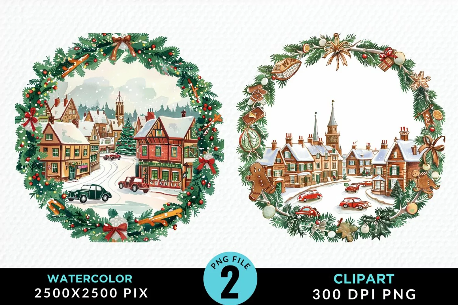Watercolor Christmas Scenery Artwork Clipart product image 1