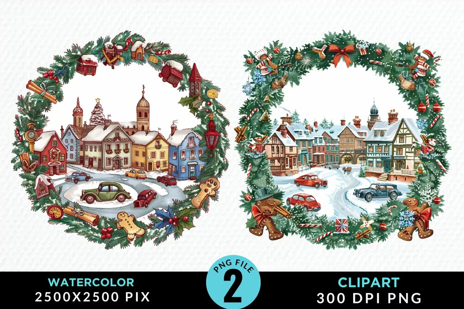 Watercolor Christmas Scenery Artwork Clipart product image 1