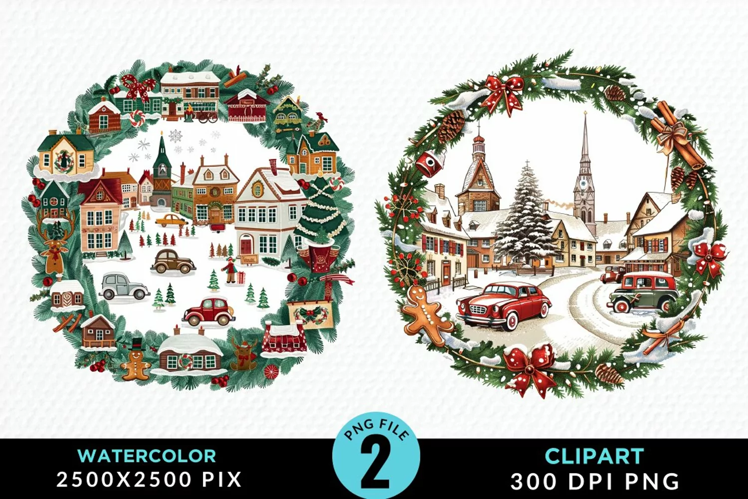 Watercolor Christmas Scenery Artwork Clipart product image 1