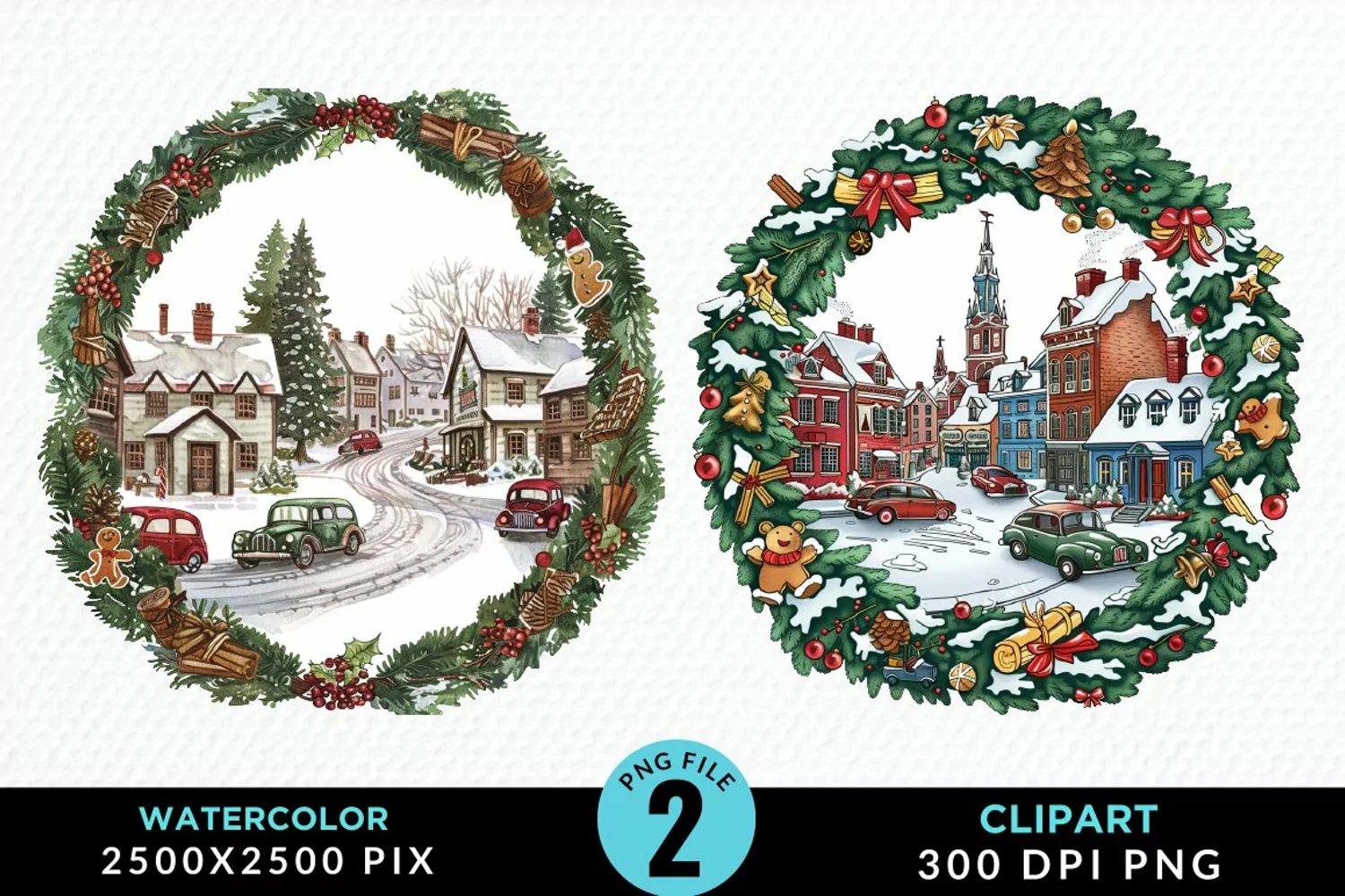 Watercolor Christmas Scenery Artwork Clipart product image 1