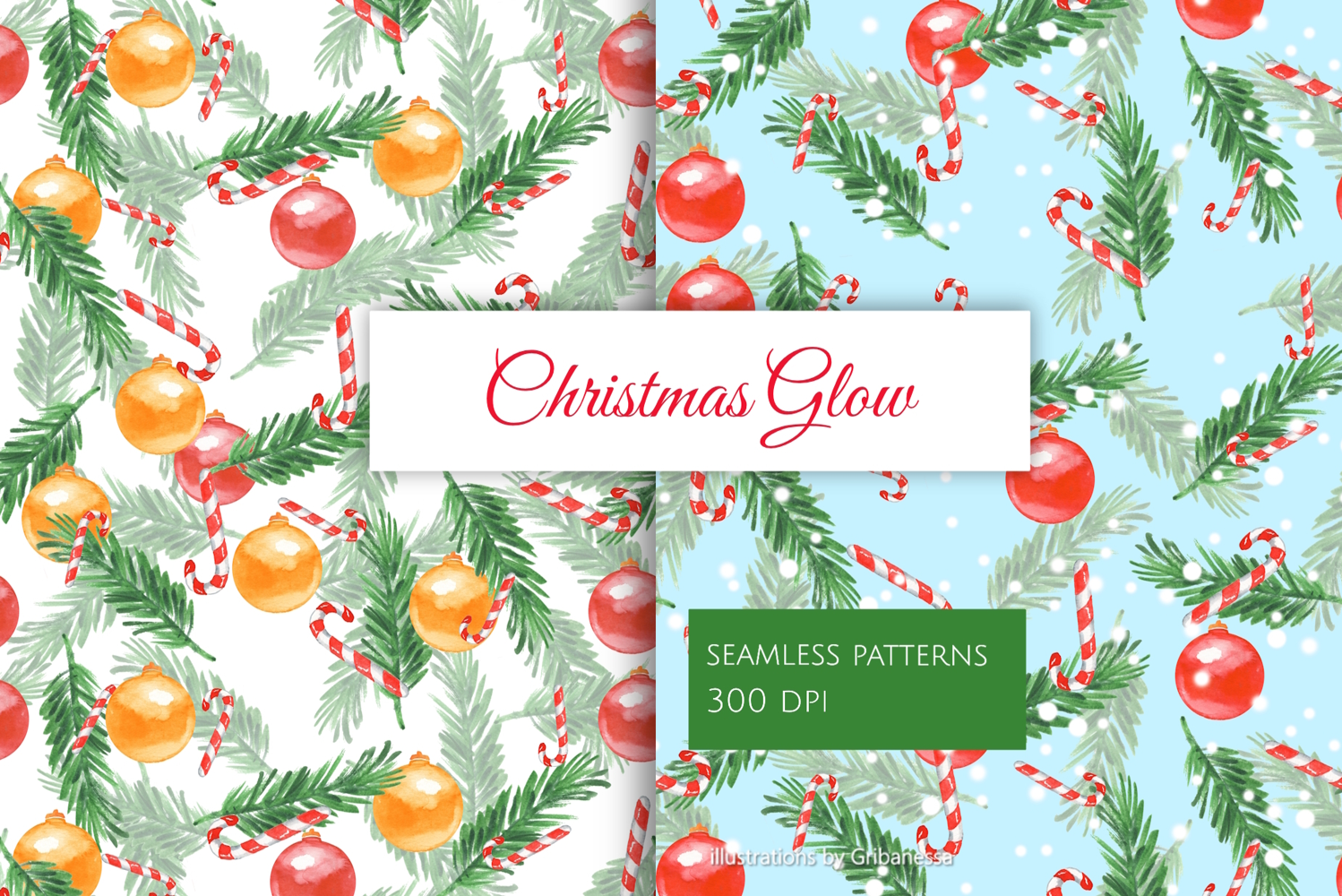 Watercolor Fir Branch Seamless Patterns product image 1