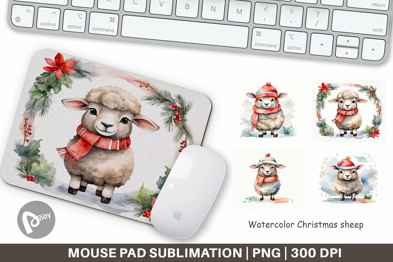 Mouse Pad Watercolor Christmas sheep product image 1