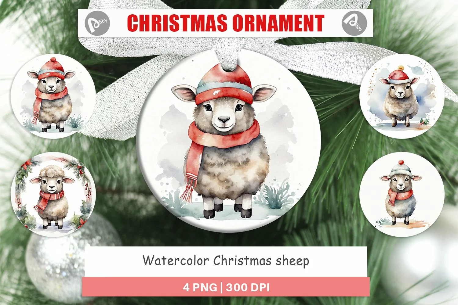 Christmas Ornaments Watercolor Christmas sheep product image 1