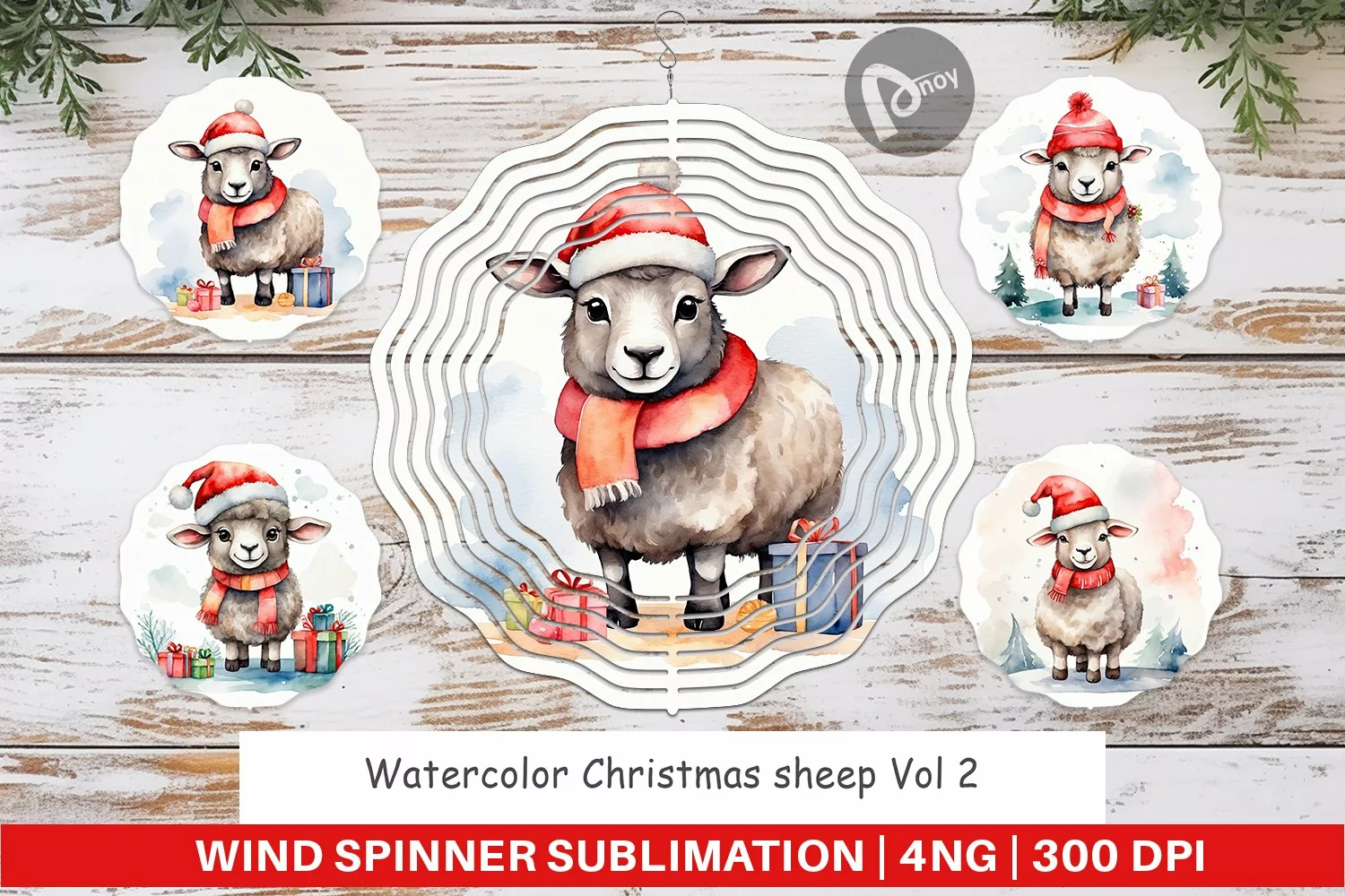Wind Spinner Watercolor Christmas sheep product image 1