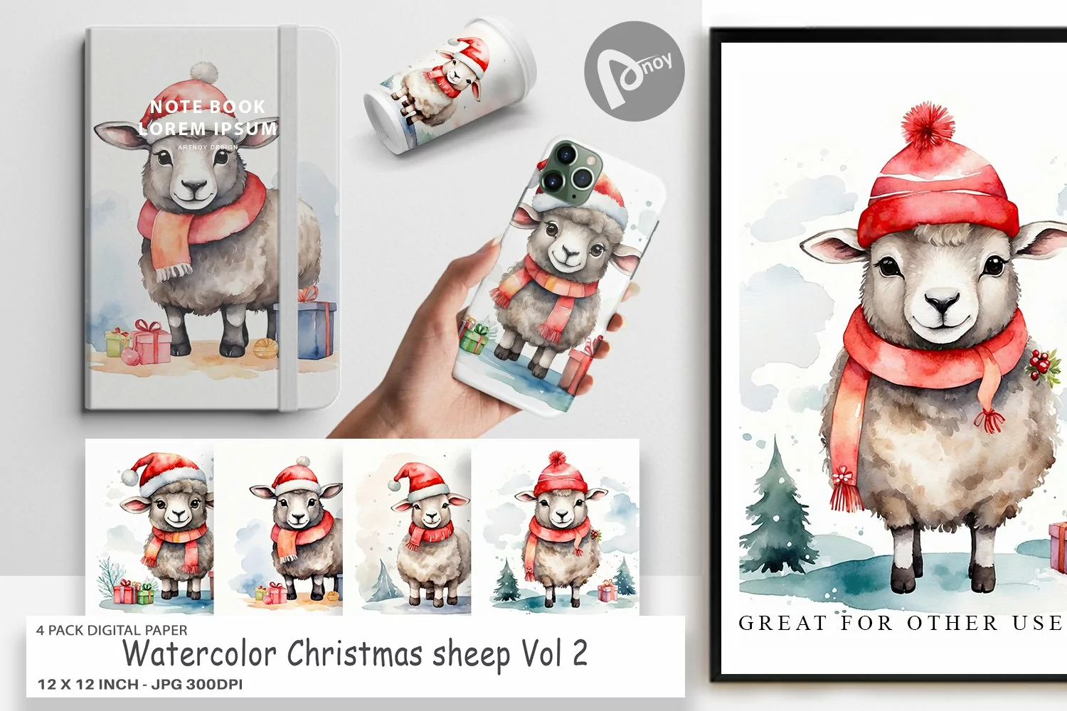 Digital Paper Watercolor Christmas sheep product image 1