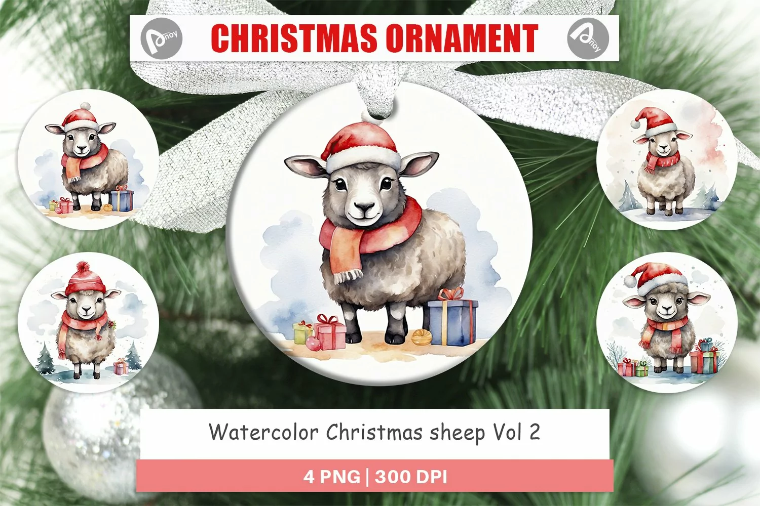 Christmas Ornaments Watercolor Christmas sheep product image 1