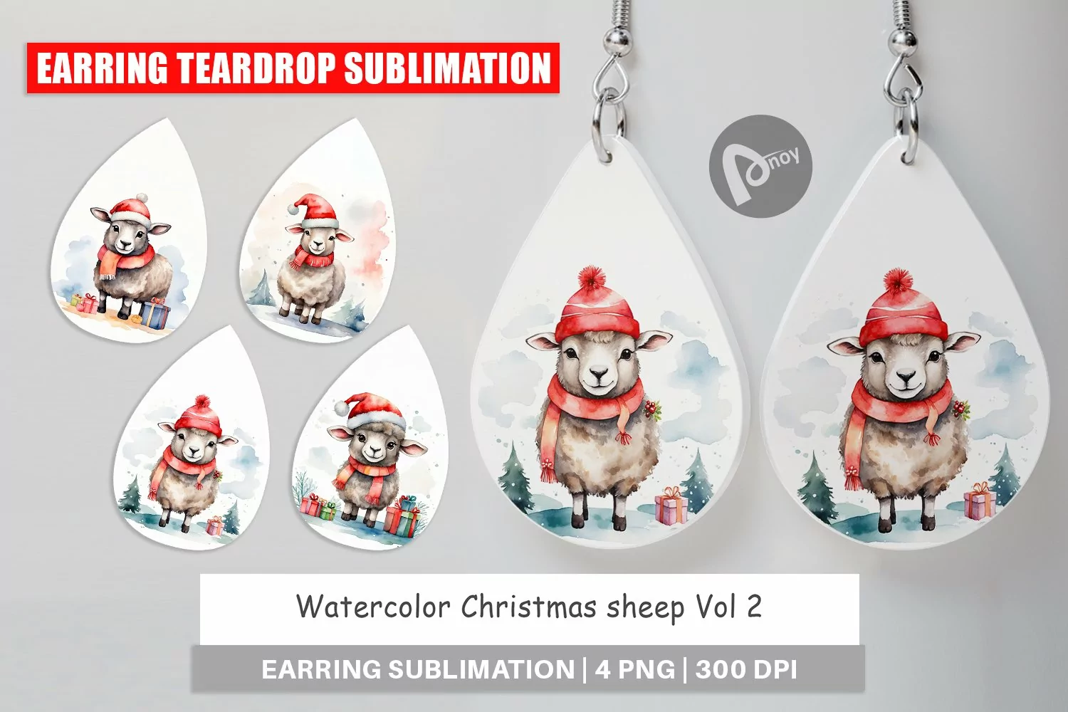 Earring Teardrop Watercolor Christmas sheep product image 1