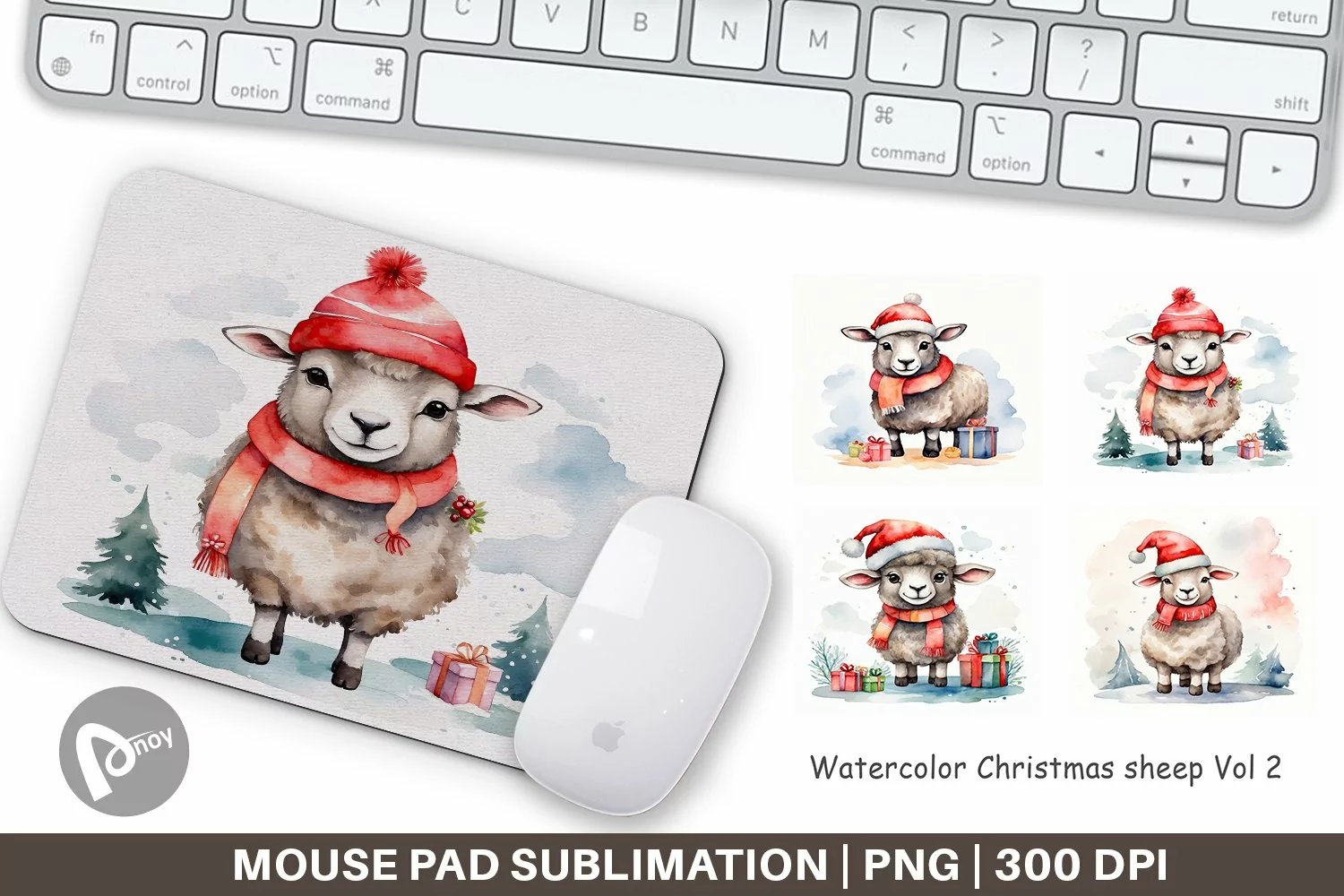 Mouse Pad Watercolor Christmas sheep product image 1