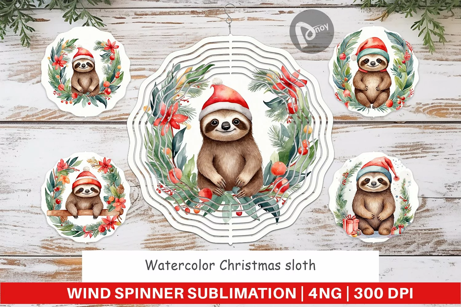 Wind Spinner Watercolor Christmas sloth product image 1