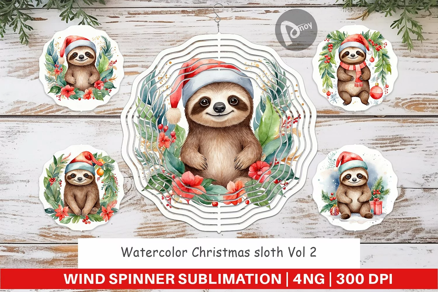 Wind Spinner Watercolor Christmas sloth product image 1