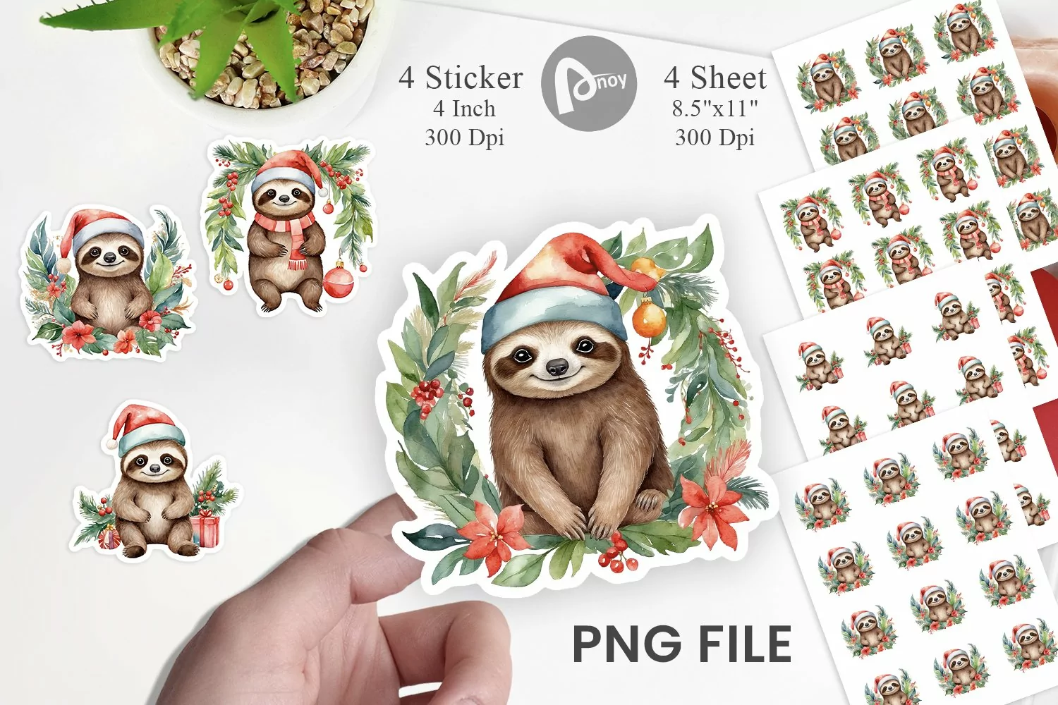 Sticker Watercolor Christmas Sloth product image 1