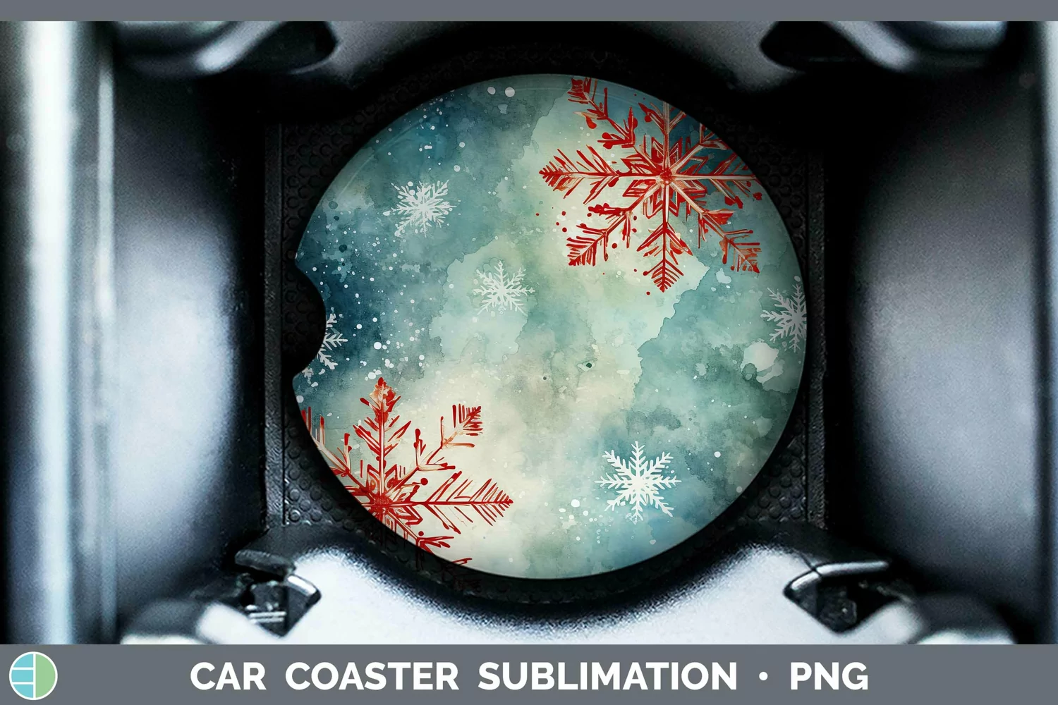 GorgeousWatercolor Christmas Car Coaster design.