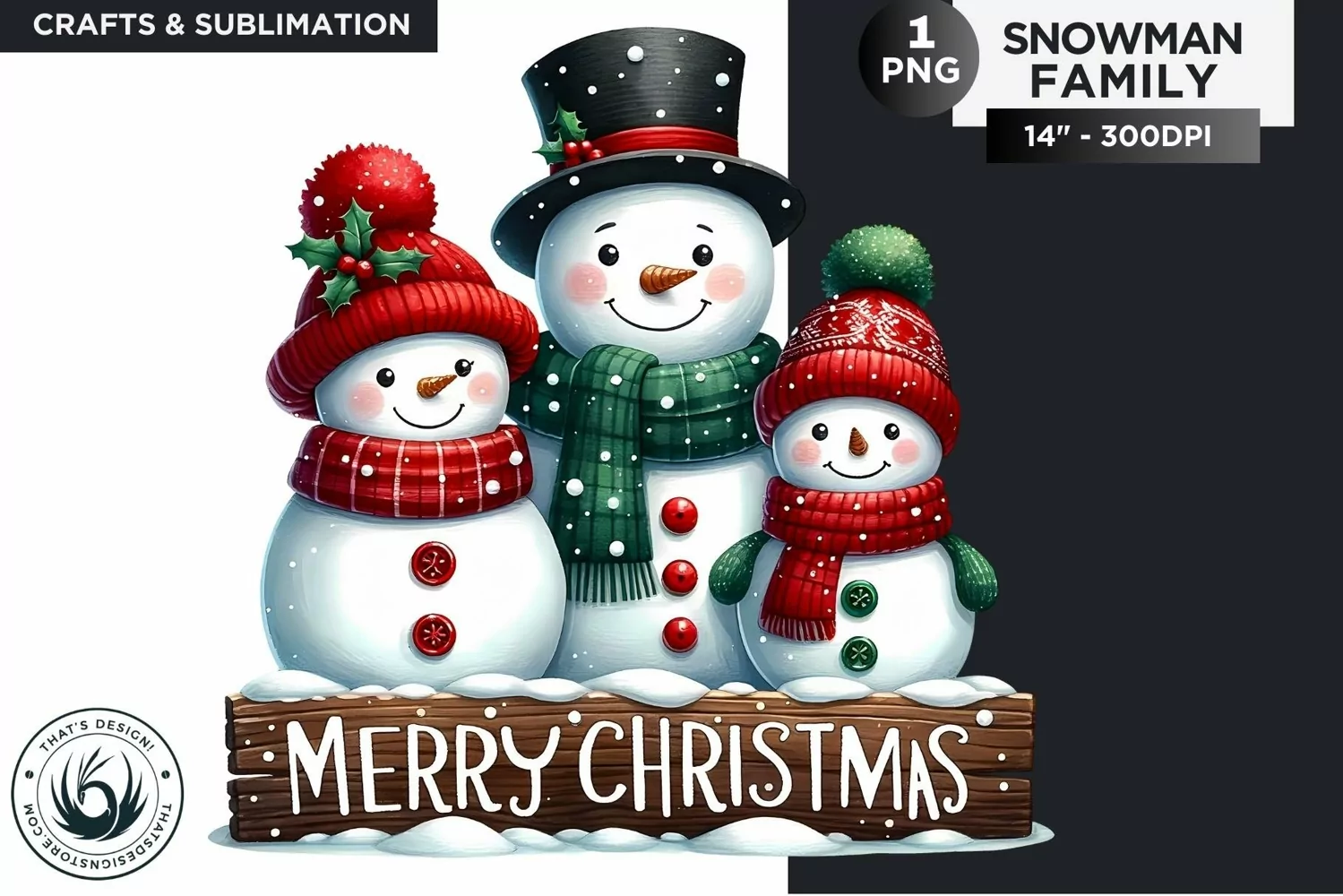 Christmas Snowman Family PNG Clipart sublimation design product image 1