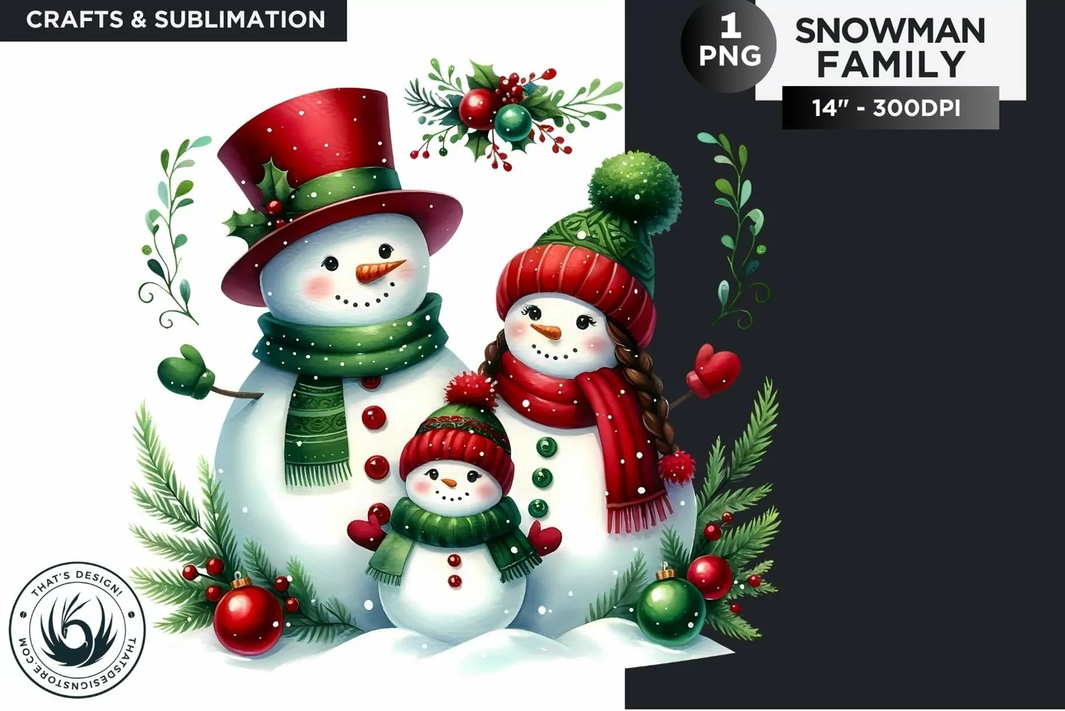 Christmas Snowman Family PNG Clipart sublimation design product image 1