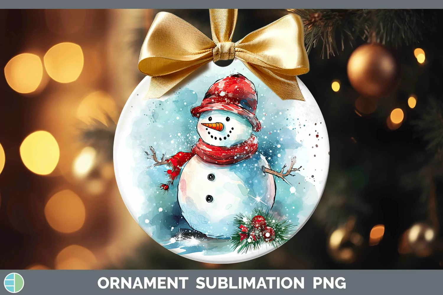 GorgeousWatercolor Christmas Ornament design.